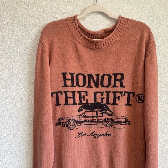 Honor the Gift Mens Large HTG Pack Sweater Graphic Knit Jacquard Artwork Peach - Picture 2 of 8